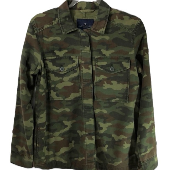 American Eagle Outfitters Green Camo “NAH” Utility Shirt Jacket - Picture 9 of 12